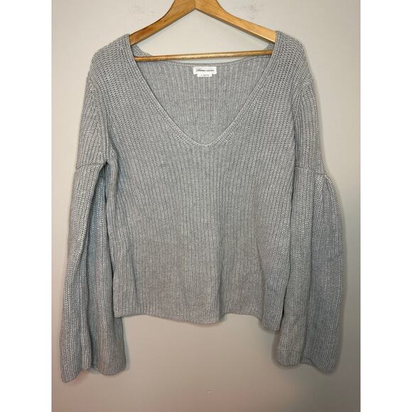 Lovers + Friends Addison Sweater Knit Size M Gray Bell Sleeve Comfy Minimal - Picture 2 of 8